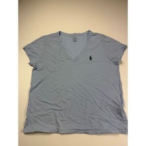 Polo Ralph Lauren V-Neck T-Shirt Basic Cotton Classic Logo‎ Tee blue Large women